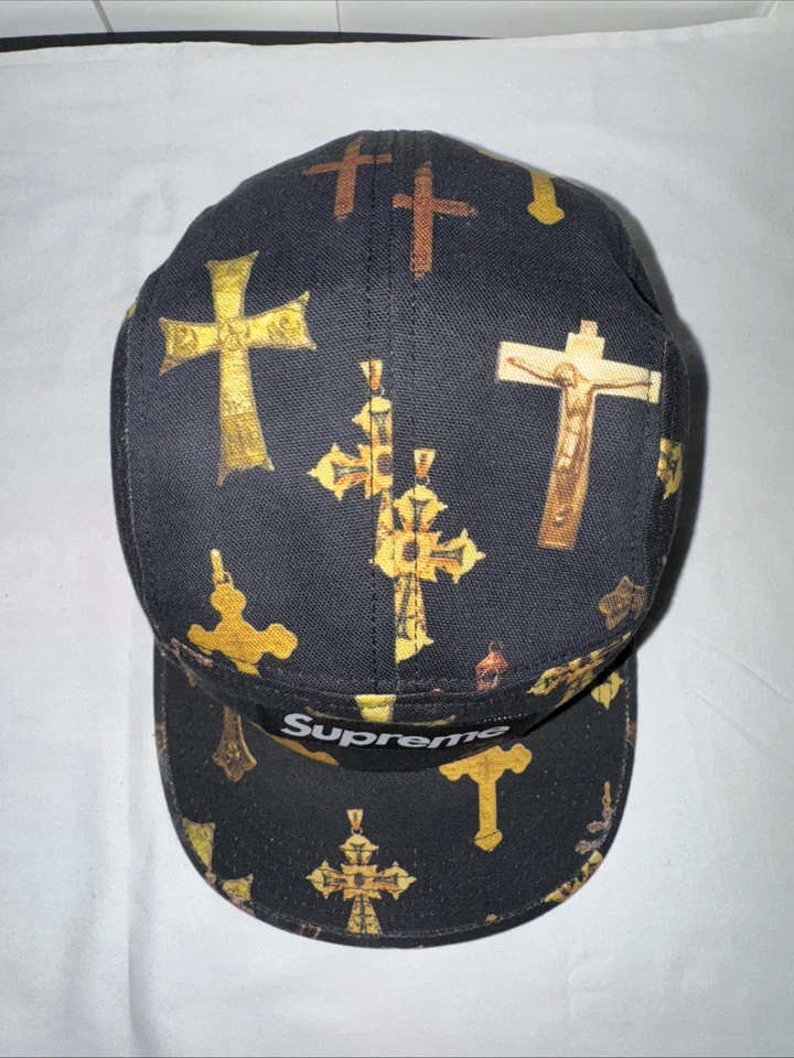 Gorra de campamento SUPREME Crosses SS13 negra 5 paneles Bogo caja logotipo lona rara Foto 3 de 4