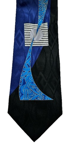 Unbranded Blue Art Deco Pattern 100% Silk Tie Necktie EUC
