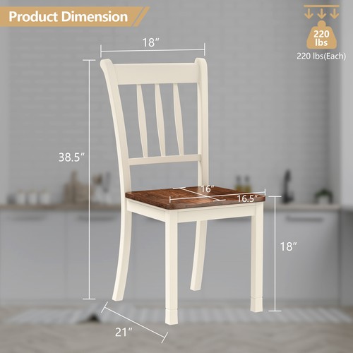 2 Pieces of Wood Dining Chair High Back Dining Room Side Chair Ivory White - Picture 2 of 5