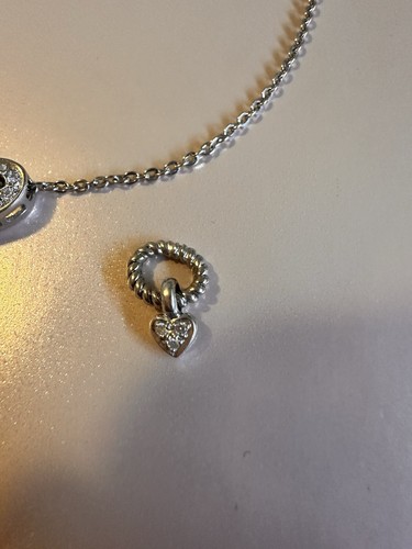 14k White Gold Necklace 16” & 3 White Gold & Real Diamond Heart Pendants - Picture 4 of 19