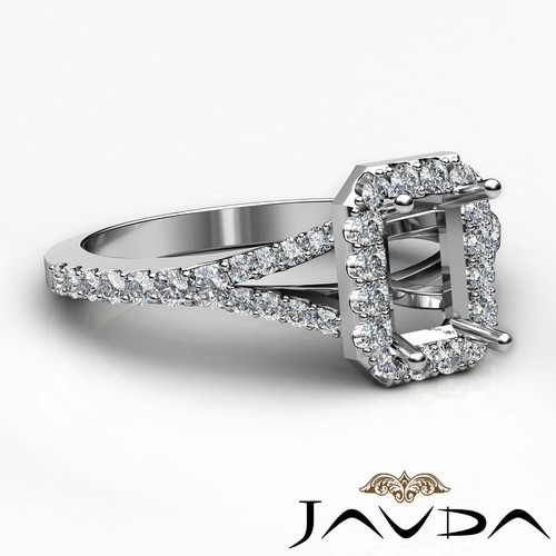 Conjunto de anillo de compromiso clásico de diamantes semi montura esmeralda de 4 puntas con halo pavé 0,50 quilates - Imagen 21 de 29