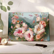 Hibiscus Flowers - Tampered Glass Cutting Board, Cheese Charcuterie Tray Gift