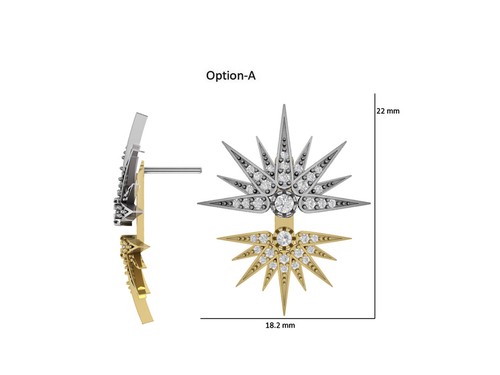 14K YELLOW/WHITE GOLD TWO TONE GENUINE DIAMOND STARBURST EARRINGS - Bild 2 von 5