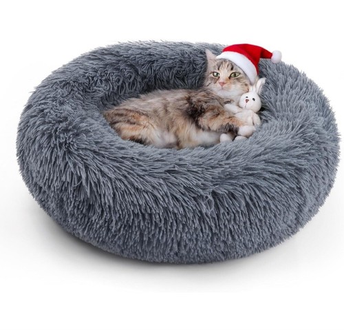 Rundes Haustierbett superweiches flauschiges Katzen-/Hundebett für warmen Schlaf  - Bild 1 von 5
