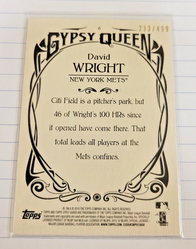 2015 Topps Gypsy Queen Bronze Frame #'d/499 David Wright #6 - Picture 2 of 2