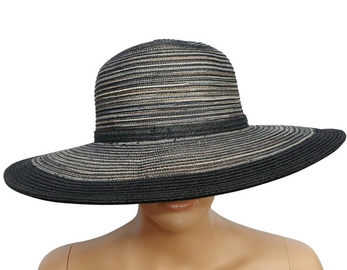 PIA ROSSINI Díaz Negro Carbón Sol Sombrero Ala Ancha Arco Vacaciones Boda Elegante - Imagen 3 de 7