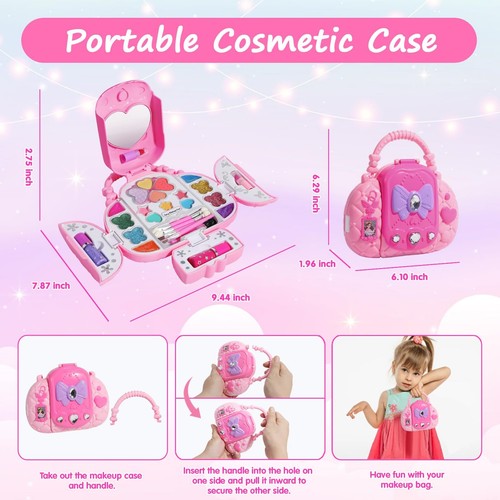 Real Washable Makeup for Kids with Mirror for Girls 5-8, Princess Cosmetic Set - Picture 5 of 7