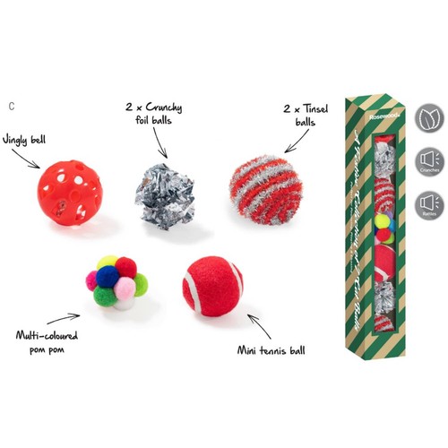 Rosewood Cupid & Comet Foot Of Festive Cat Balls - 7 Multi Textured Balls - Picture 4 of 4