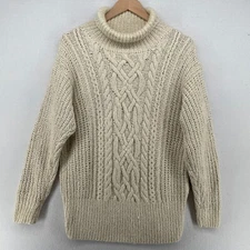 ELLEN TRACY Sweater M Linda Allard Cotton Mohair Blend Cable Turtleneck Beige