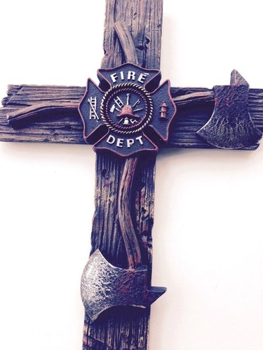 Fire Dept Cross Fire & Rescue Pedestal Fireman 13x7in Patriotic USA Decor New - Picture 6 of 6