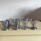 6 EGG CUPS (4 Matching) CHROME/STAINLESS STEEL/WIRE SPIRAL DESIGN NEW