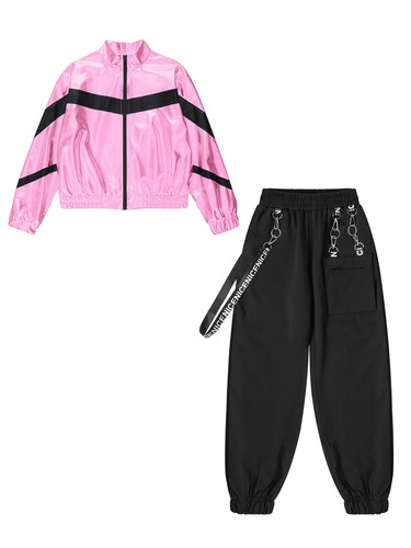 Kids Girls Dancewear Stand Collar Jacket With Pants Elastic Waistband Glossy - Picture 40 of 58