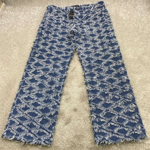 NWT BooHoo Man Jeans Men's 32R Blue Diamond Jacquard Denim Relaxed Fit NEW 5759 - 第 1/14 張圖片