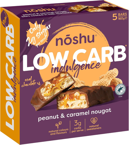 Noshu Low Carb Peanut & Caramel Nougat Indulgence Bars – 5 Pack (160G) - Picture 10 of 12