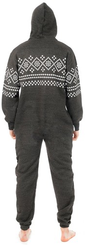 Herren Payjama Einteiler All in One Azteken Reißverschluss Kapuze Fleece Playsuit Overall - Bild 8 von 33