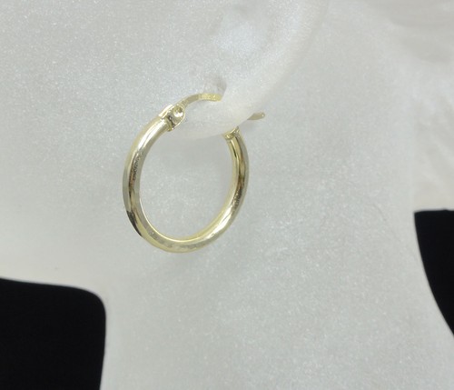 WOMEN'S LADIES MINI 10K SOLID YELLOW GOLD .75" 20 MM ROUND HOOP LOOP EARRINGS - Picture 5 of 6