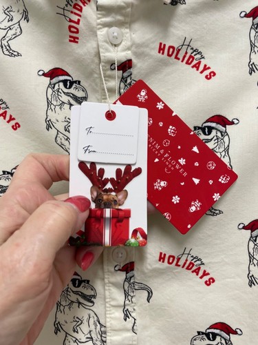 Neu mit Etikett Denim & Flower Jungenhemd - elfenbein Baumwolle geknöpft Weihnachten Dinosaurier Gr. 6/7 - Bild 5 von 7