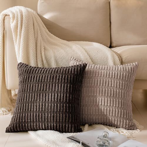 Throw Pillow Covers 18x18 Inch, Set of 4, Corduroy Soft Striped Farmhouse - Picture 6 of 6