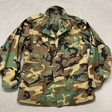 US Military Coat Cold Weather Field Mens L Long Woodland Camouflage Pattern