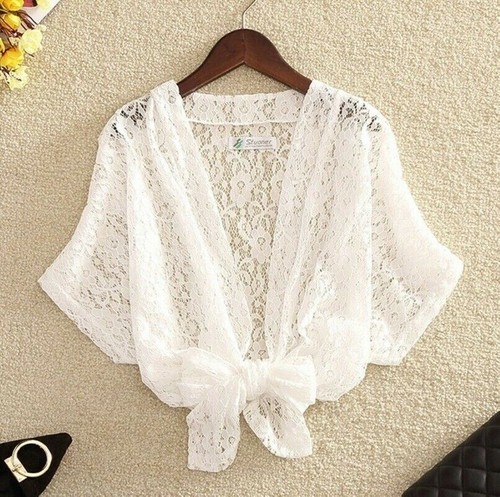Women Cardigan Coat Hollow Out Lace Bolero Cape Sheer Short Sleeve Summer Green