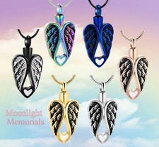 New Angel Wings Heart Cremation Urn Keepsake Ashes Memorial Necklace