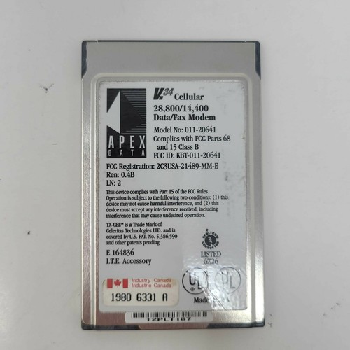 APEX Data Mobile Plus Cellular V.34 Data/Fax Modem 28.8/14.4kbps PC Card - Picture 2 of 2