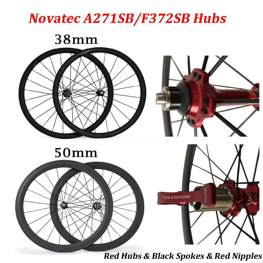Standard Carbon Fiber Wheelset 700C Road Bike 3K Clincher 38 50mm Red 25mm Width Standard Carbon Fiber Wheelset 700C Road Bike 3K Clincher 38 50mm Red 25mm Width
