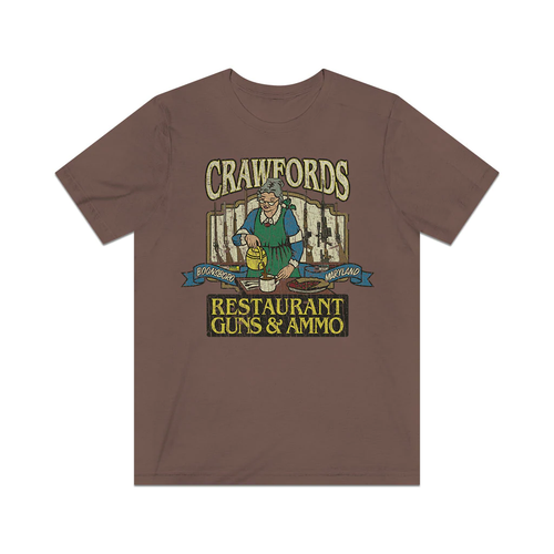 T-shirt uomo Crawfords Restaurant, Guns & Ammo 1980 vintage - Foto 2 di 42