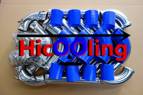 3" INCH 76mm UNIVERSAL ALUMINUM INTERCOOLER TURBO PIPE PIPING KIT BLUE HOSE - Picture 3 of 5