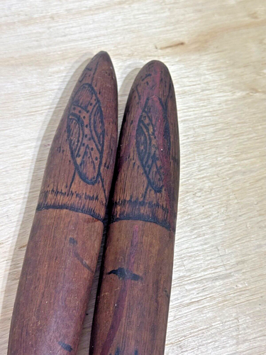 ANTIQUE Authentic Primitive Handmade Wood Carved Folk Art MUSICAL Rhythm Sticks - Picture 3 of 8