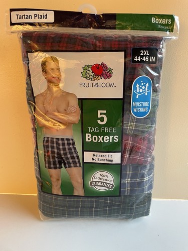 Fruit of the Loom Men's Boxers 5-Pack Tartan Plaid 2XL (44-46 Inch) - Picture 2 of 7