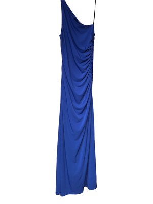 Laundry Shelli Segal Blue Formal Gown Dress One Shoulder 10 Beaded Side Prom