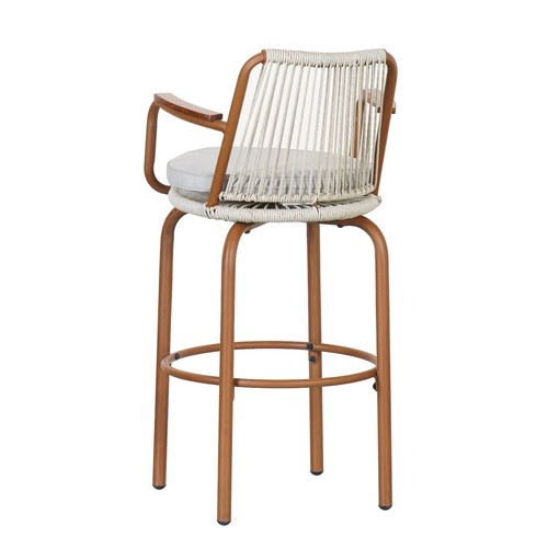 Rustic Modern Outdoor Bar Stools Bar Chair Durable Metal Frame with Cushions - Picture 7 of 22