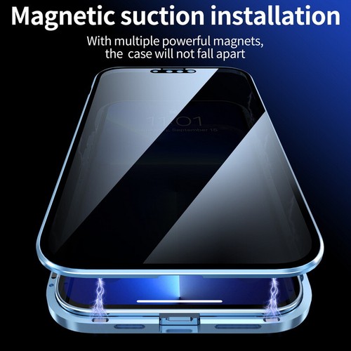 Magnetic Metal Anti Spy Privacy Glass Cover Case For iPhone 16 15 14 Pro 13 12 8 - Picture 6 of 19