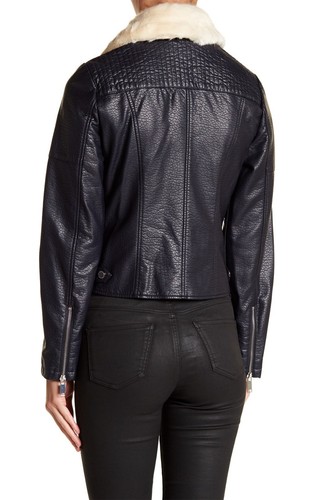 $250 Designer Rare FRENCH CONNECTION Women's FCUK Faux Fur Collar Moto Jacket S - Picture 7 of 8
