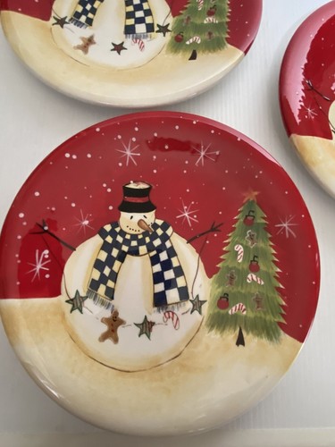 Vintage Int Country Pupazzo di Neve Natale 10,5" Piatti Becca Barton - Quantità 3 NOS, WBox - Foto 5 di 14