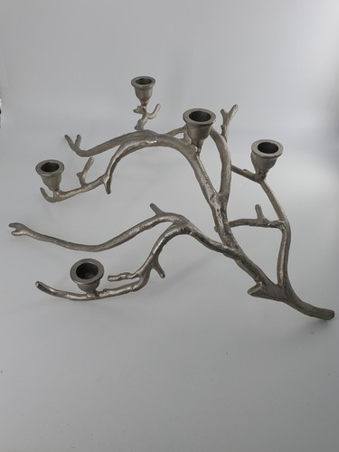 Cast Aluminum Silver Tone Metal Manzanita Branch Tapered Candle Holder - Picture 12 of 12