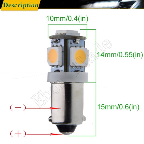 2Pcs 6V BAX9S H6W Car LED Lights Warm White Interior Side Wedge Parker Bulb Lamp - Picture 3 of 7