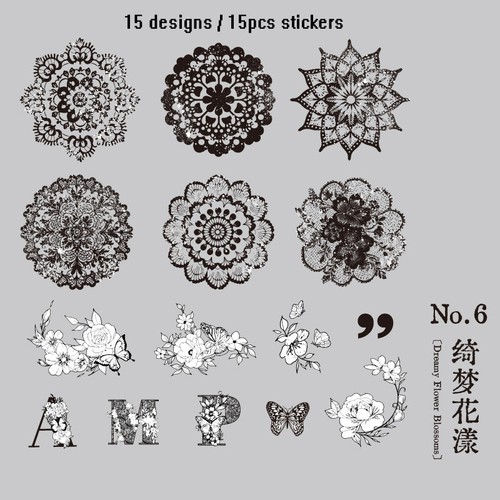 15Pcs Lace Flowers Frames Stickers Journal Planner Crafts Scrapbooking Sticker - Imagen 19 de 19