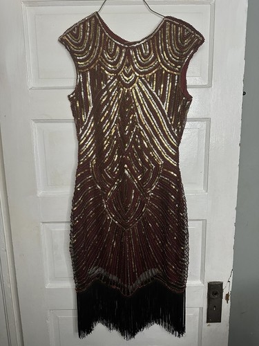 Abito con flapper ispirato Babeyond marrone e multi paillettes anni '20 - Foto 2 di 4