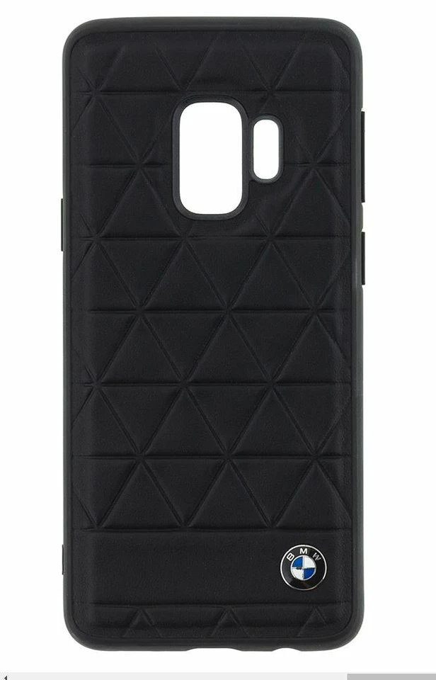 Funda rígida BMW hexagonal de cuero real/silicona negra/azul marino para Samsung Galaxy S9 Foto 2 de 4