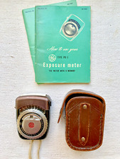 vntg 50s General Electric GE Exposure Meter, model PR-1, leather case, 2 manuals