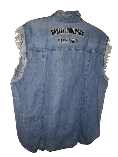 Vintage Harley Davidson Denim Biker Vest Sleeveless Shirt XL HD V Twin Power - Picture 2 of 4