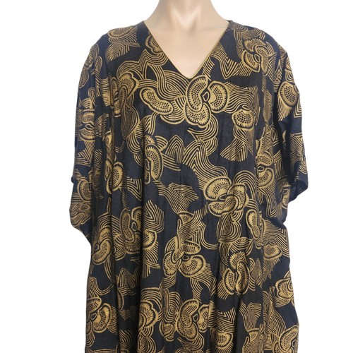Nubian Queen Kaftan One Size Black and Gold Print Caftan - Picture 7 of 11