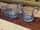 VINTAGE EAPG SUGAR CREAMER PITCHER CLEAR HEAVY WEIGHTED GLASS SET PANELED EU