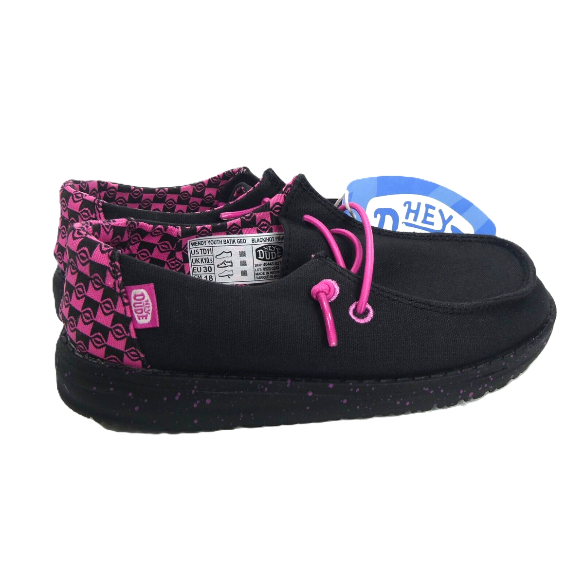 mix juicedヤツぬい New Hey Dude Black Hot Pink TD 11 Wendy Youth Batik Geo Slip