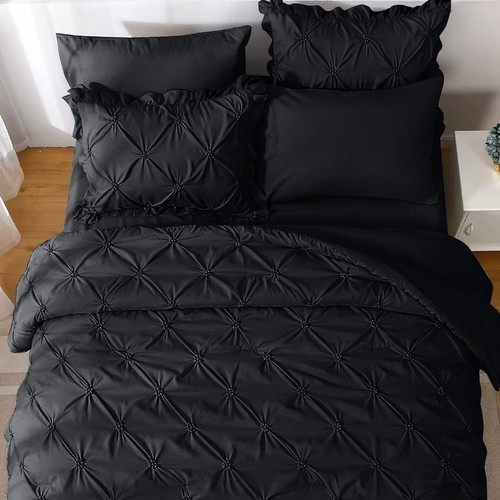 7-Piece Full Comforter Set - Black Egyptian Cotton Pintuck 500TC - Picture 68 of 103