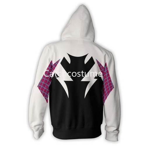 Spider Gwen Spiderman Hoodie Sweatshirt Cosplay Costume Zipper Coat Jacket - Picture 5 of 5