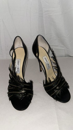 38.5/8.5❤️ ITALY Jimmy Choo Leather Feather Studded Stiletto Sandals High Heels - Picture 5 of 11