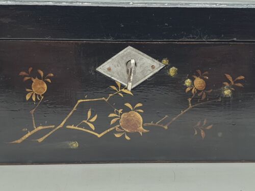 Antique Japanese Lacquered Papier Mache Trinket Box MOP Inlay Bird Design - Picture 3 of 11